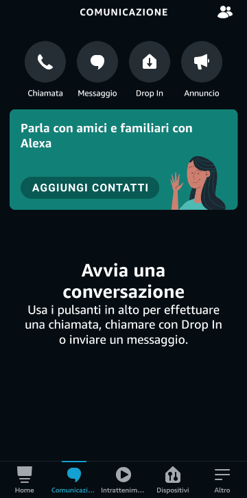 pannello comunicazione app Alexa