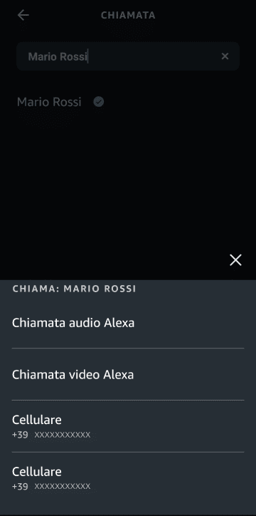 selezionare tipo di chiamata Alexa