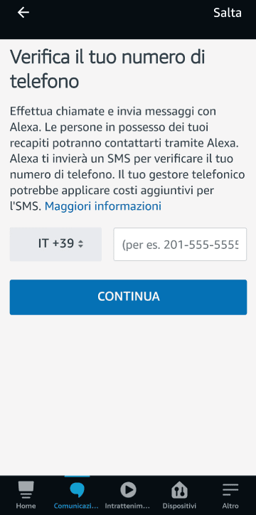 verificare numero telefono Alexa