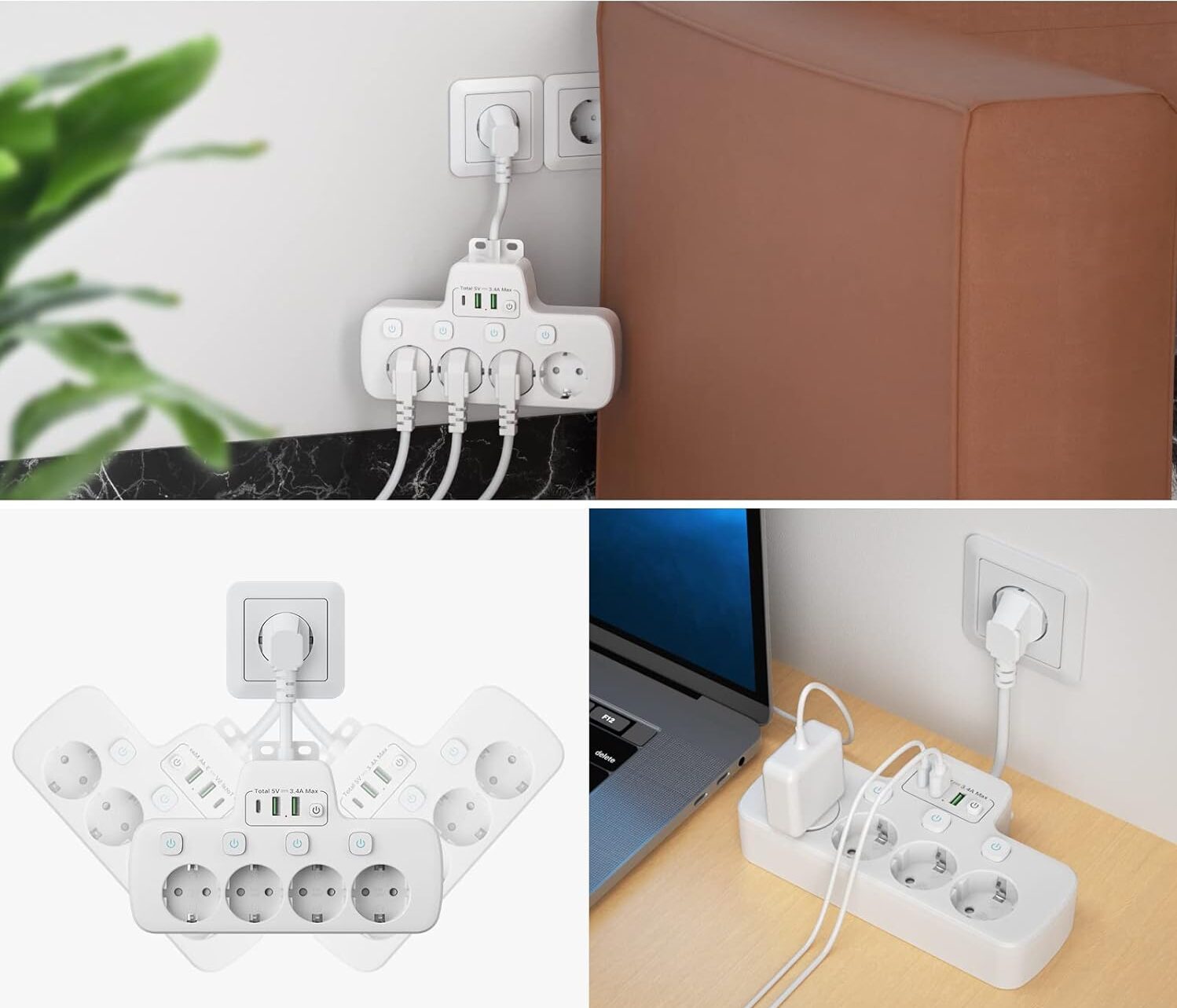Multipresa smart e compatta: risparmia il 25% sul modello a muro con porte USB e USB-C