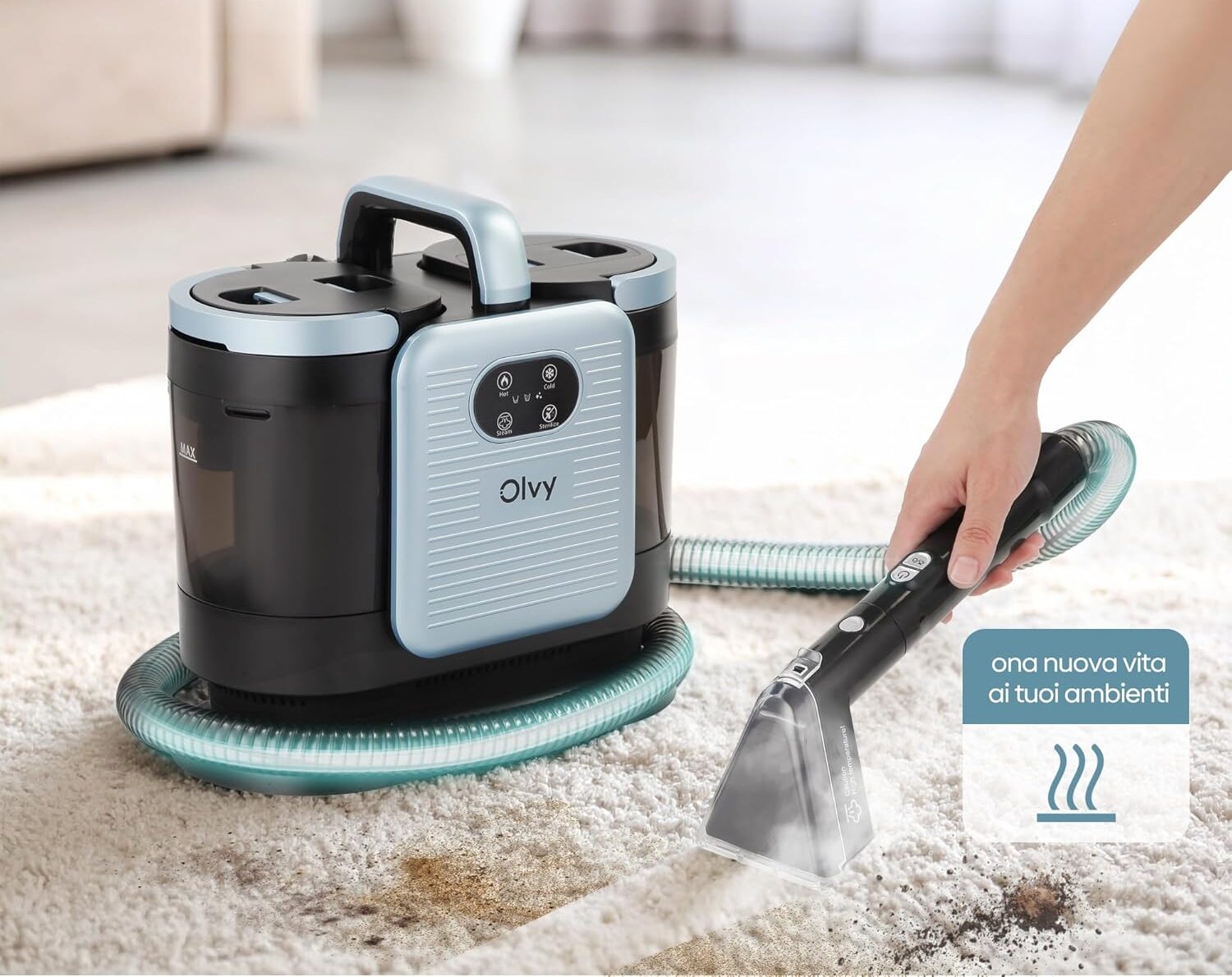 Sconto del 15% su Olvy Pulitore: aspirazione da 13.000 PA e vapore a 100°C per un'igiene totale