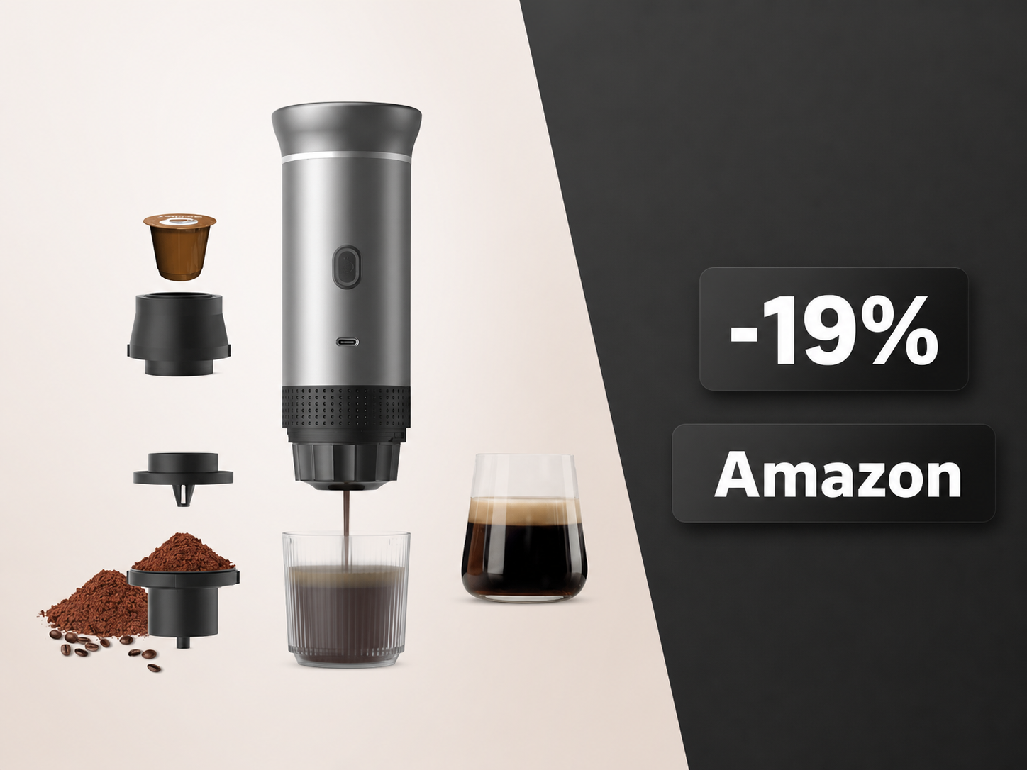 Macchina da espresso portatile con 20 bar e batteria da 7.500 mAh in offerta su Amazon a meno di 35€
